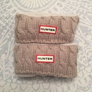Hunter Beige Cable Knit Cuff Fleece Boot Socks For Women